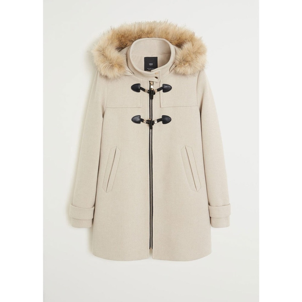 Mango Cream Toggle Sweater with Faux Fur Trim